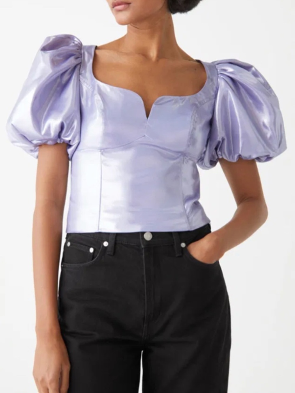 & Other Stories Women's Light Purple Lilac Metallic Puff Sleeve Top Size Small